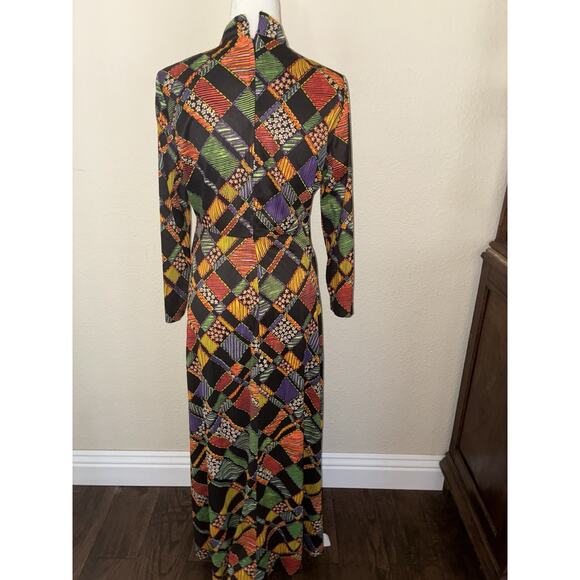 Vintage Polyester Dress Patchwork Zip No Designer Union Label S M High Neck Zip - Picture 7 of 15